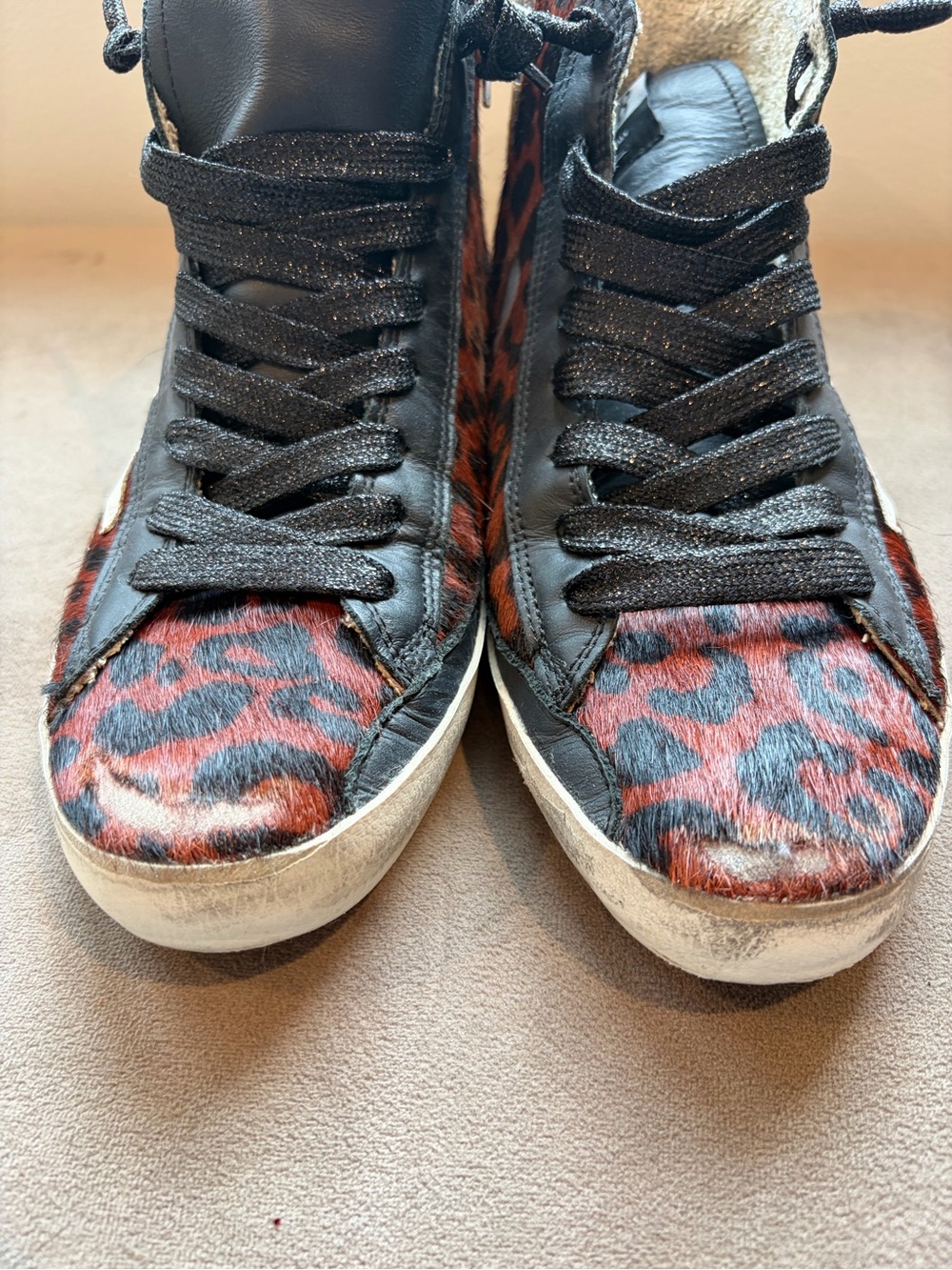 Golden Goose Women’s Black / brown Sneakers with Red Leopard calf hair